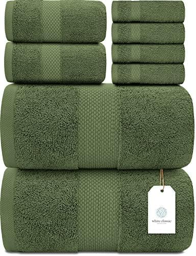 Luxury White Bath Towel Set of 8 Pieces - 100% Turkish Cotton 700 GSM Highly Absorbent Towels for Bathroom, 2 Bath Towels, 2 Hand Towels, 4 Washcloths