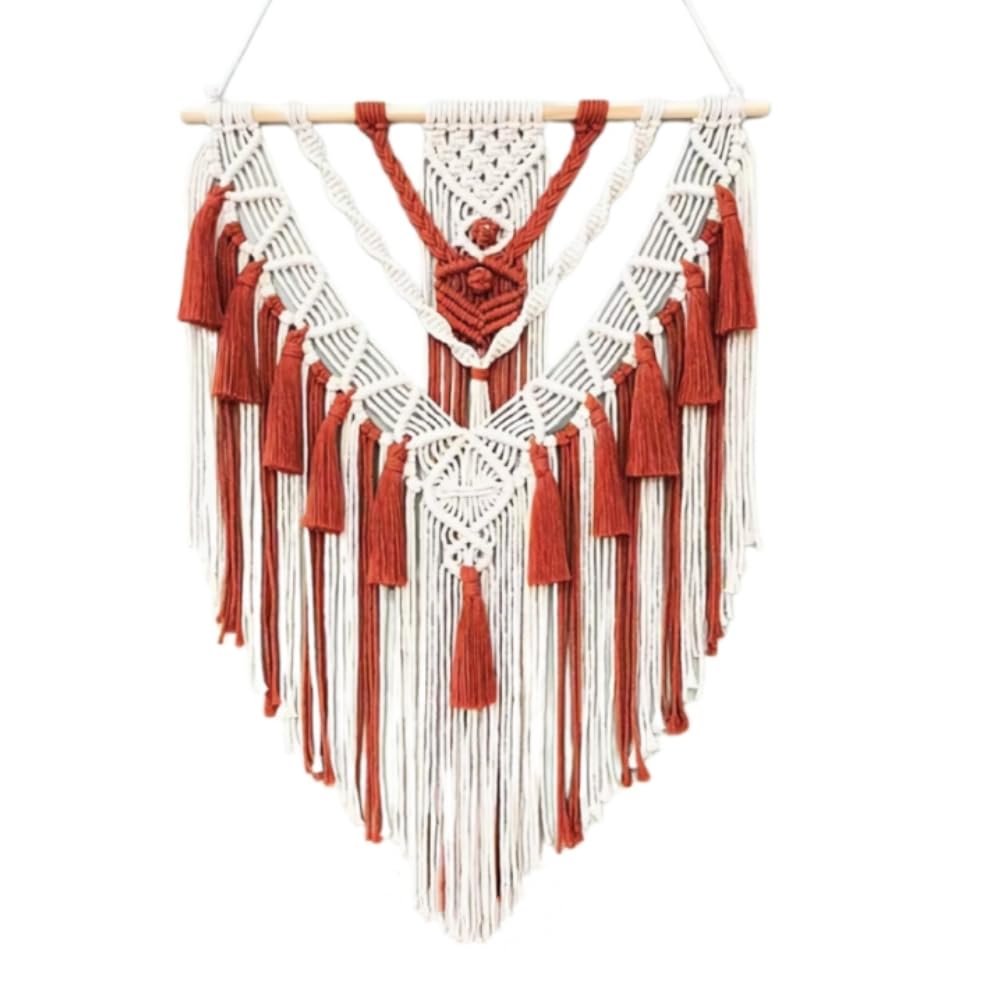 Boho Macrame Wall Hanging & Wall Decor, Cotton Handmade Tapestry with Tassel, Woven Macrame Wall Art for Decorating Bedroom Living Room Apartment Nursery (Brown)