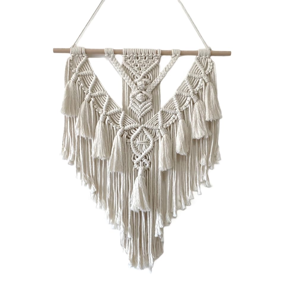 Boho Macrame Wall Hanging & Wall Decor, Cotton Handmade Tapestry with Tassel, Woven Macrame Wall Art for Decorating Bedroom Living Room Apartment Nursery (Brown)