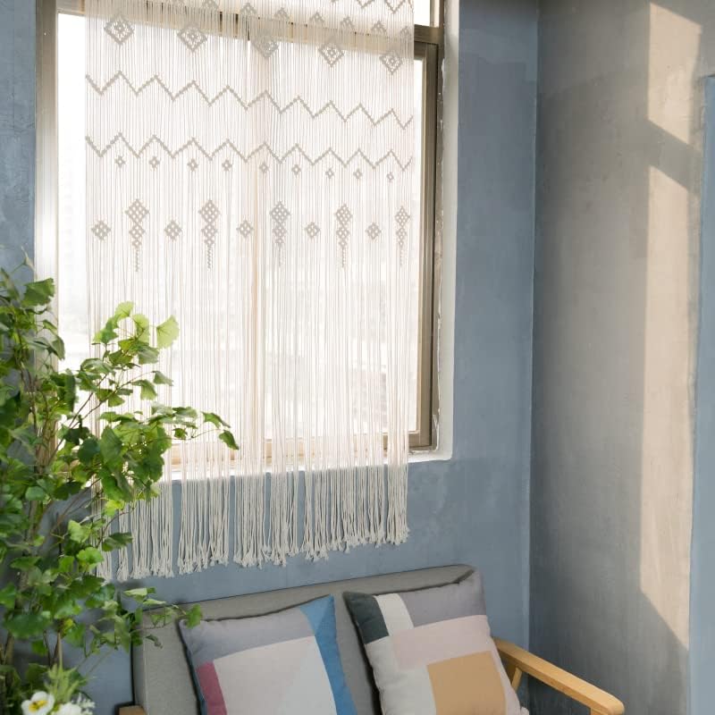 Boho Macrame Window Curtain Room Divider Doorway Curtain 79 x 35 Inches Large Long Macrame Wall Hanging for Living Room Bedroom Bohemian Home Decor Wedding Backdrop, Dreamcatcher - 2 Panels