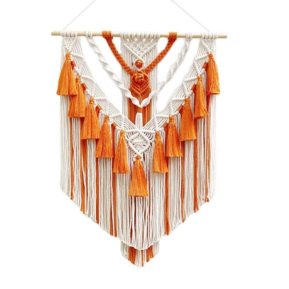 Boho Macrame Wall Hanging & Wall Decor, Cotton Handmade Tapestry with Tassel, Woven Macrame Wall Art for Decorating Bedroom Living Room Apartment Nursery (Brown)