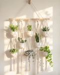 Bamworld Macrame Plant Hanger with Wooden Dowel Multi-Tier Hanging Planters for Indoor Plants Wall Mounted Hanging Plant Holder with 8 Pockets Boho Hanging Baskets for Wall Decor(Pot Not Included)