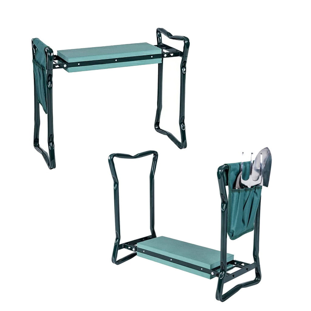 2-in-1 Garden Kneeler & Seat, Folding Seat w/EVA Foam Kneeling Pad & Removable Tools Pouch, Sturdy Steel Frame, No Assembly, Portable Heavy Duty Garden Stool for Women & Men