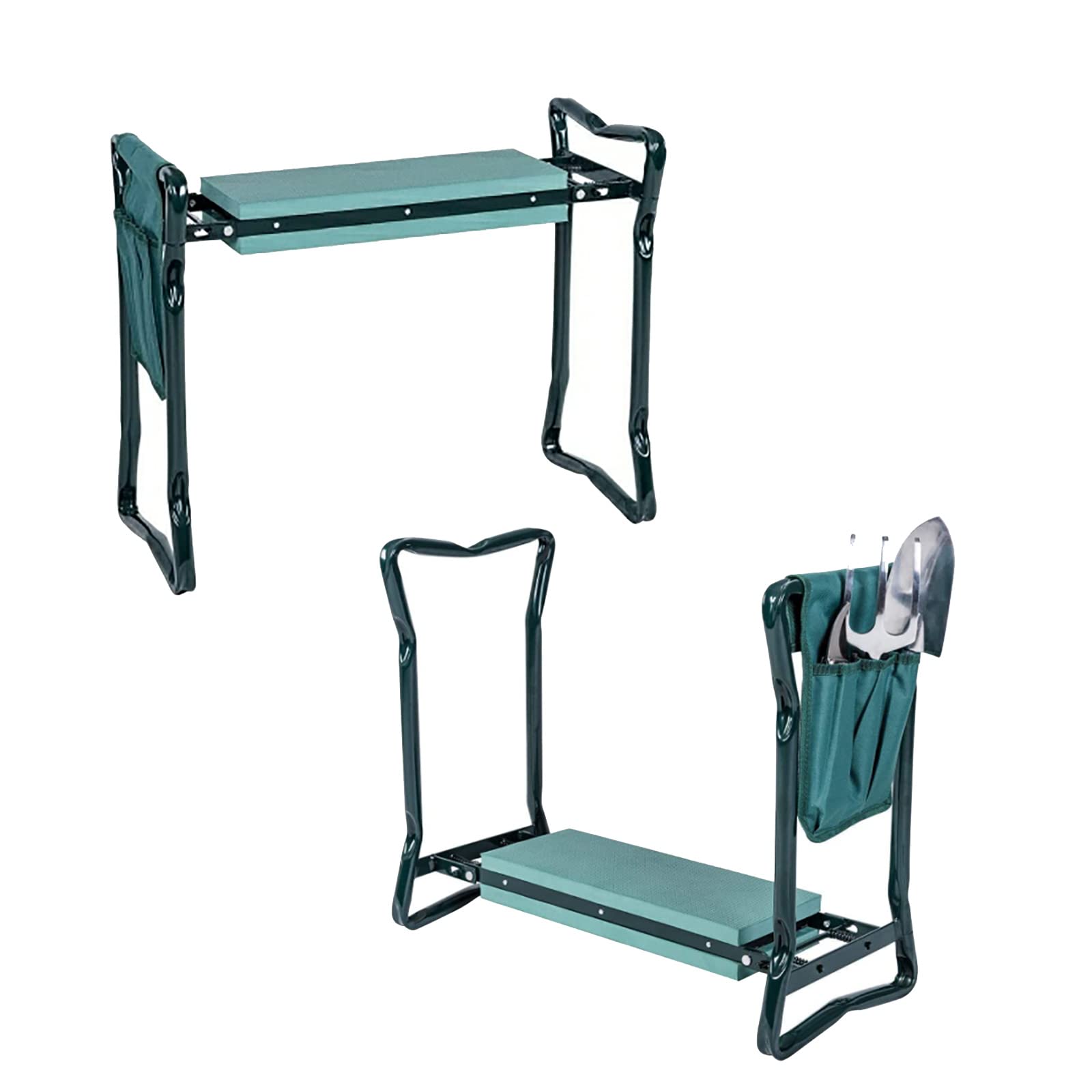 2-in-1 Garden Kneeler & Seat, Folding Seat w/EVA Foam Kneeling Pad & Removable Tools Pouch, Sturdy Steel Frame, No Assembly, Portable Heavy Duty Garden Stool for Women & Men