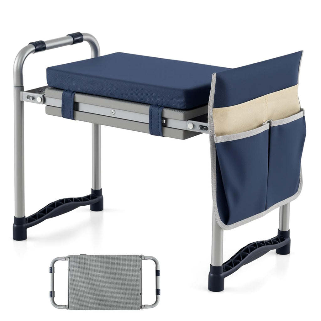 2-in-1 Garden Kneeler & Seat, Folding Seat w/EVA Foam Kneeling Pad & Removable Tools Pouch, Sturdy Steel Frame, No Assembly, Portable Heavy Duty Garden Stool for Women & Men