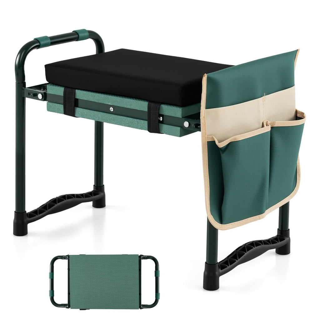 2-in-1 Garden Kneeler & Seat, Folding Seat w/EVA Foam Kneeling Pad & Removable Tools Pouch, Sturdy Steel Frame, No Assembly, Portable Heavy Duty Garden Stool for Women & Men
