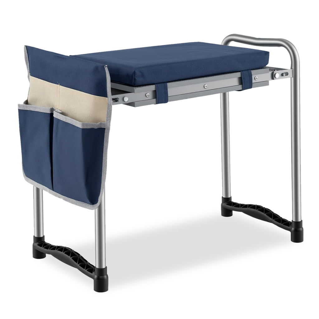 2-in-1 Garden Kneeler & Seat, Folding Seat w/EVA Foam Kneeling Pad & Removable Tools Pouch, Sturdy Steel Frame, No Assembly, Portable Heavy Duty Garden Stool for Women & Men