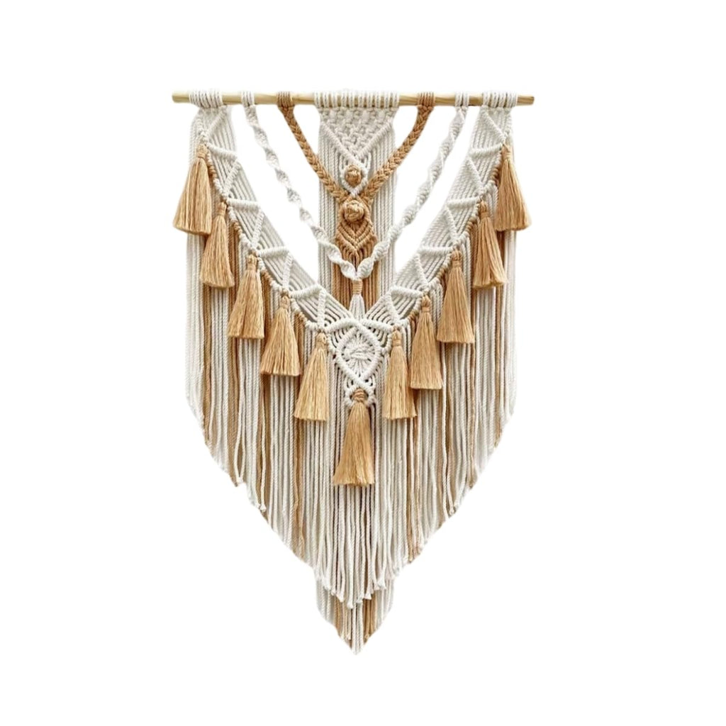 Boho Macrame Wall Hanging & Wall Decor, Cotton Handmade Tapestry with Tassel, Woven Macrame Wall Art for Decorating Bedroom Living Room Apartment Nursery (Brown)
