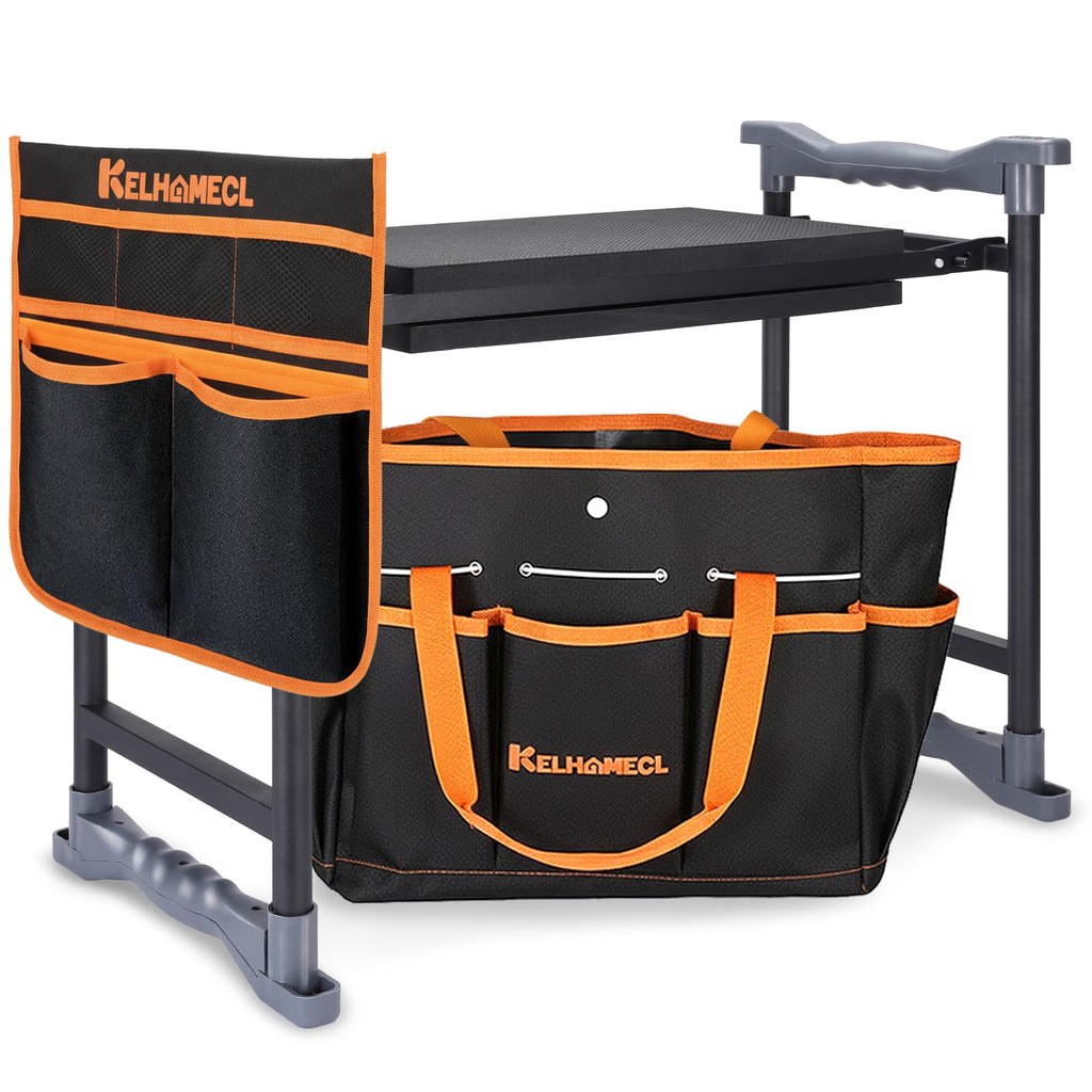 Garden Kneeler and Seat, Extra Wide Thick EVA Pad, Heavy Duty Foldable Garden Bench Holds 350lbs, Ergonomic Kneeling Stool with Garden Tool Pouches, Gardening Gifts for Women, Men & Seniors