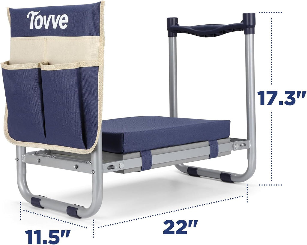 Tovve Foldable Garden Kneeler and Seat, Heavy Duty Garden Stool with 10" Wide Detachable Kneeling Pad, Portable Garden Bench Chair with Large Garden Tool Bag, Gardening Gifts for Women, Seniors, Mom