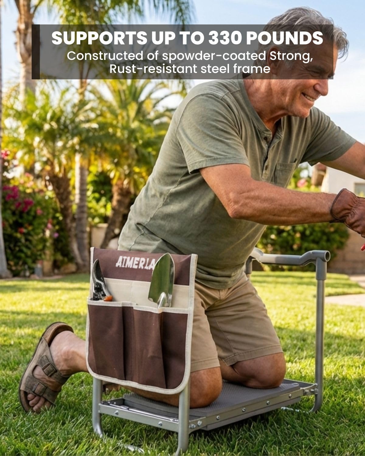 Aimerla Foldable Garden Kneeler Seat Heavy Duty [Upgraded Widened Thick Kneeling Pad] Garden Stool with Large Garden Tool Bags with Pockets - Portable Garden Bench Gardening Gifts for Parents
