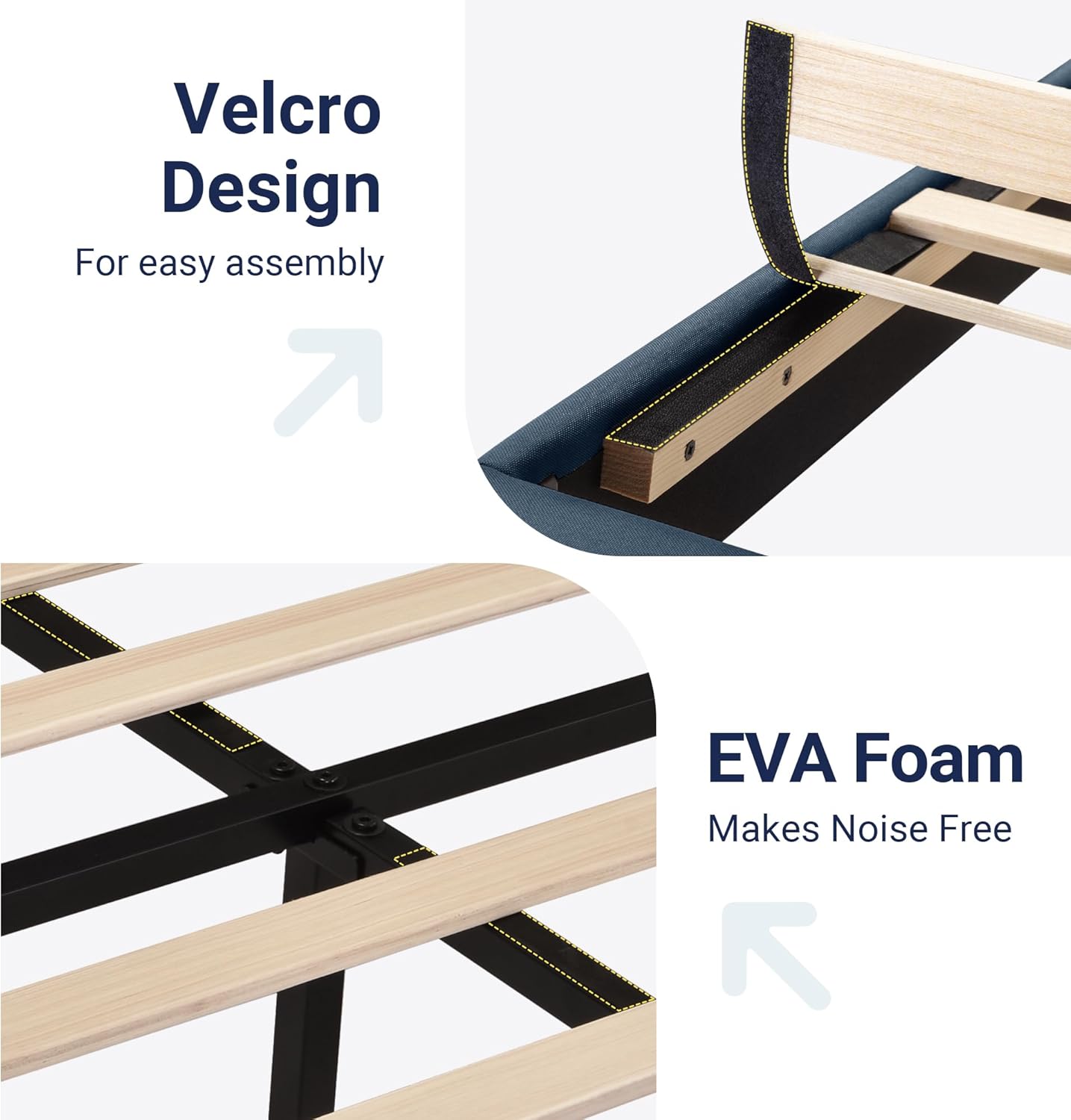 Allewie Queen Size Platform Bed Frame with Fabric Upholstered Headboard and Wooden Slats Support, Fully Upholstered Mattress Foundation/No Box Spring Needed/Easy Assembly, Navy Blue