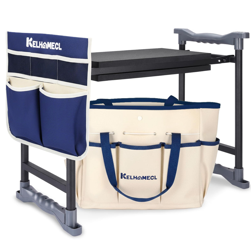 Garden Kneeler and Seat, Extra Wide Thick EVA Pad, Heavy Duty Foldable Garden Bench Holds 350lbs, Ergonomic Kneeling Stool with Garden Tool Pouches, Gardening Gifts for Women, Men & Seniors