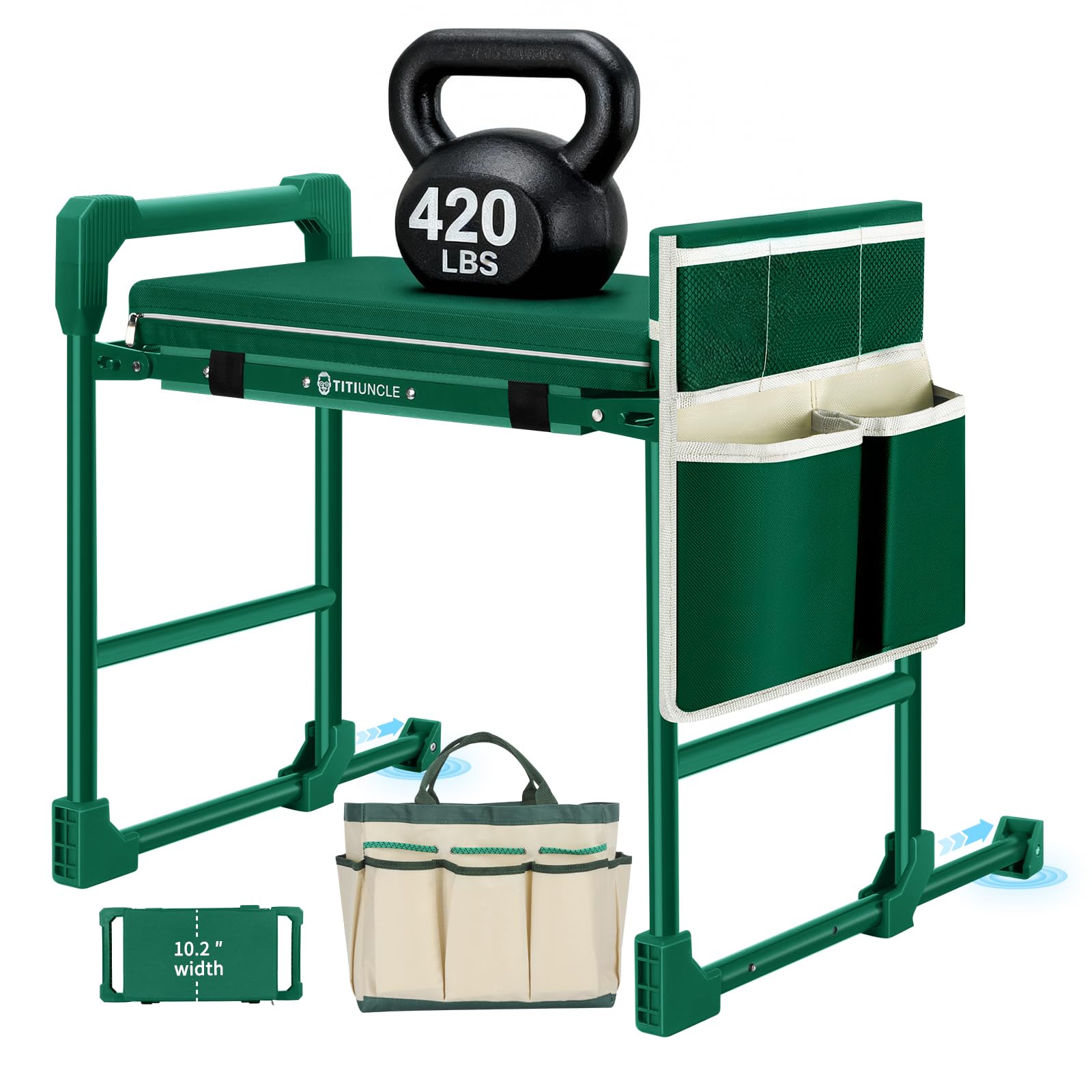 Garden Kneeler and Seat, Heavy Duty Anti-Tip Foldable Gardening Stool Bench Kneeler with Widened Thicken Kneeling Pad & Tool Bag, Gardening Gifts for Seniors, Gardeners, Women, Men, Fathers