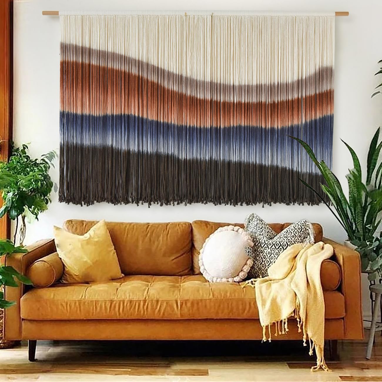 Flber Large Tie-Dye Macrame Wall Hanging Tapestry 57"×35", Boho Home Wall Decor