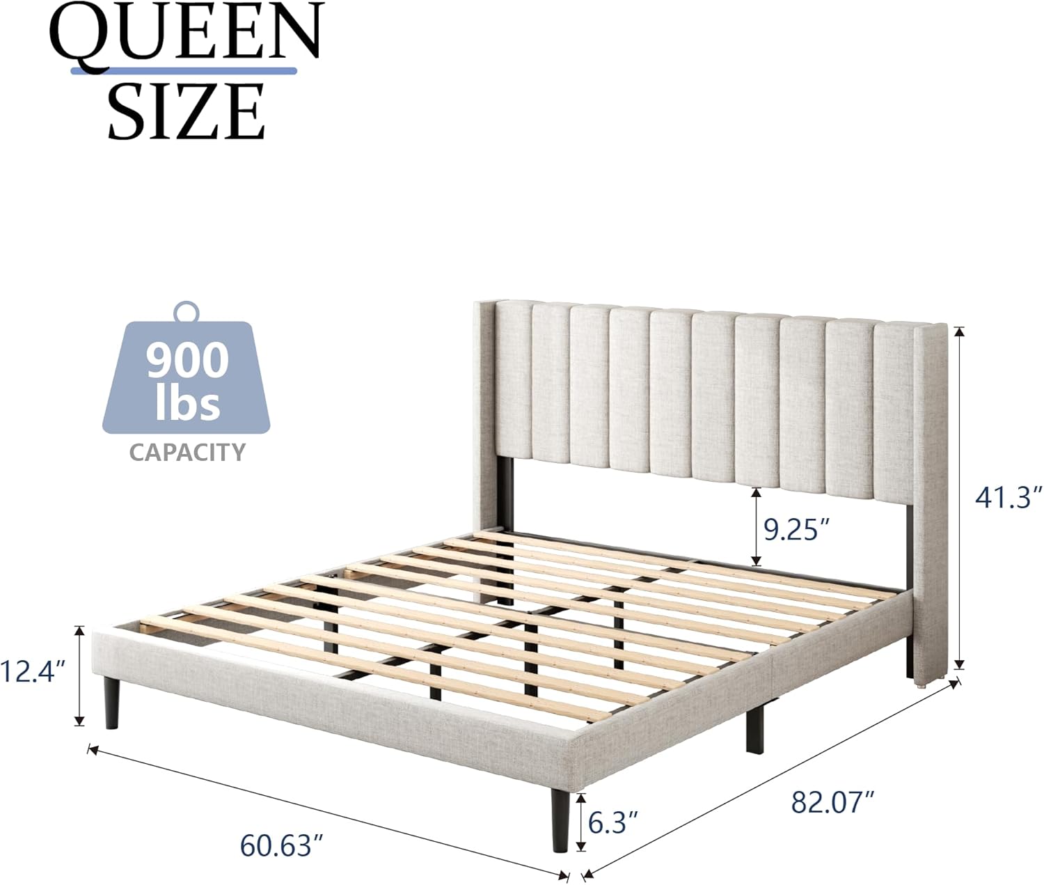 Gruwans Queen Size Bed Frame with Upholstered Wingback Headboard, Easy Assemnly Platform Bed, Wooden Slat Support No Box Spring Needed, Sand