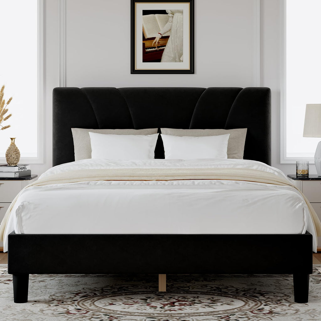 Novilla Queen Bed Frame with Headboard, Bed Frame Queen Size with Wood Slats Support,Linen Upholstered Adjustable Headboard, No Box Spring Needed, Heavy Duty Feet, Easy Assembly, Beige