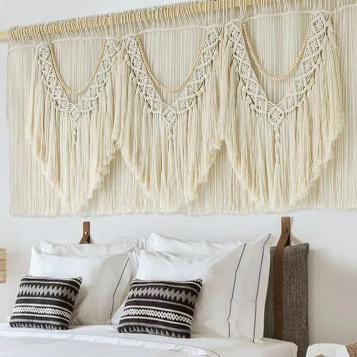 IOWER Macrame Wall Hanging Wedding Hanger Macrame Wall Decor Dorm Craftsmanship Handmade Tassel Knotting Boho Fiber Art Home Room Decor 47" W x 25" L