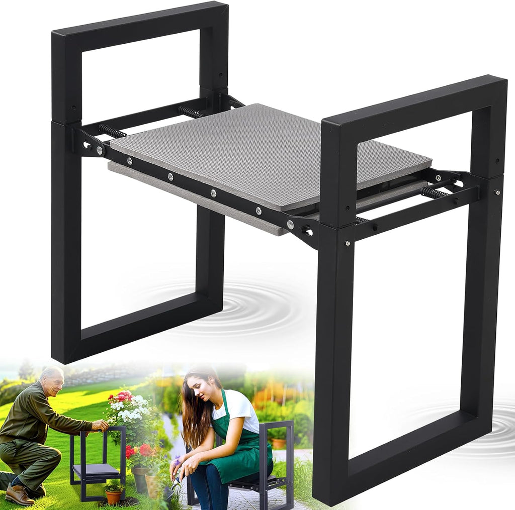Foldable Heavy Duty Garden Kneeler Seat with Wide Pads & Ergonomic Handles, Anti-Tip Gardening Stool for Yard Planting