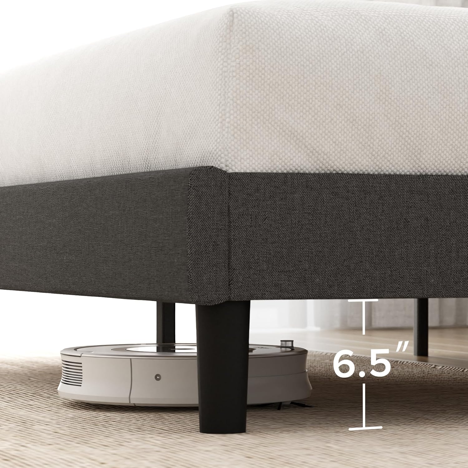 Zinus King Maya Upholstered Bed Frame with Asymmetric Headboard, Durable Wooden Slats, Sturdy Framework, Noise Free Sleep, No Box Spring Needed, Easy Assembly, Eco Friendly Packaging, Dark Grey