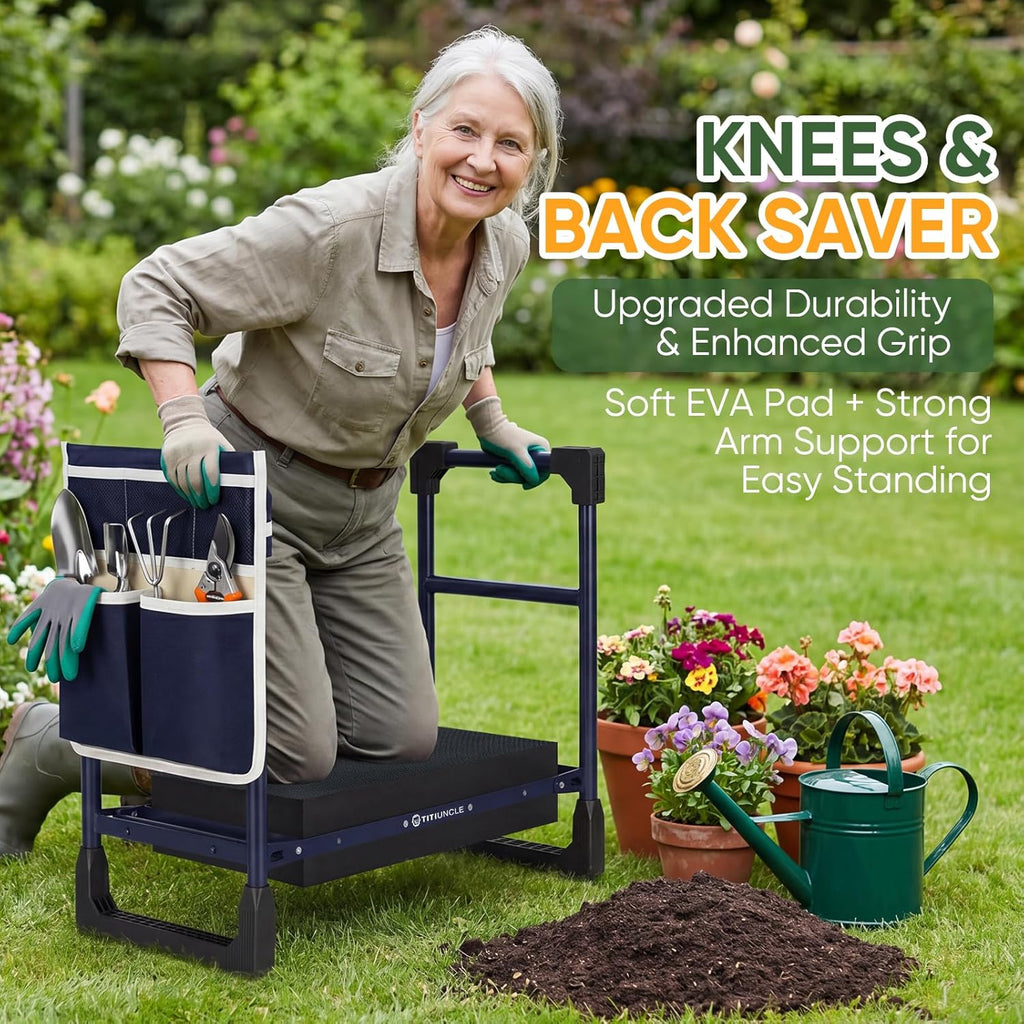 Garden Kneeler and Seat, Heavy Duty Anti-Tip Foldable Gardening Stool Bench Kneeler with Widened Thicken Kneeling Pad & Tool Bag, Gardening Gifts for Seniors, Gardeners, Women, Men, Fathers