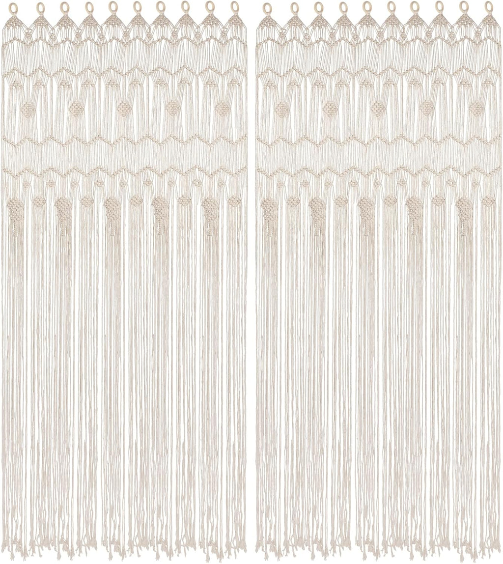 Boho Macrame Window Curtain Room Divider Doorway Curtain 79 x 35 Inches Large Long Macrame Wall Hanging for Living Room Bedroom Bohemian Home Decor Wedding Backdrop, Dreamcatcher - 2 Panels
