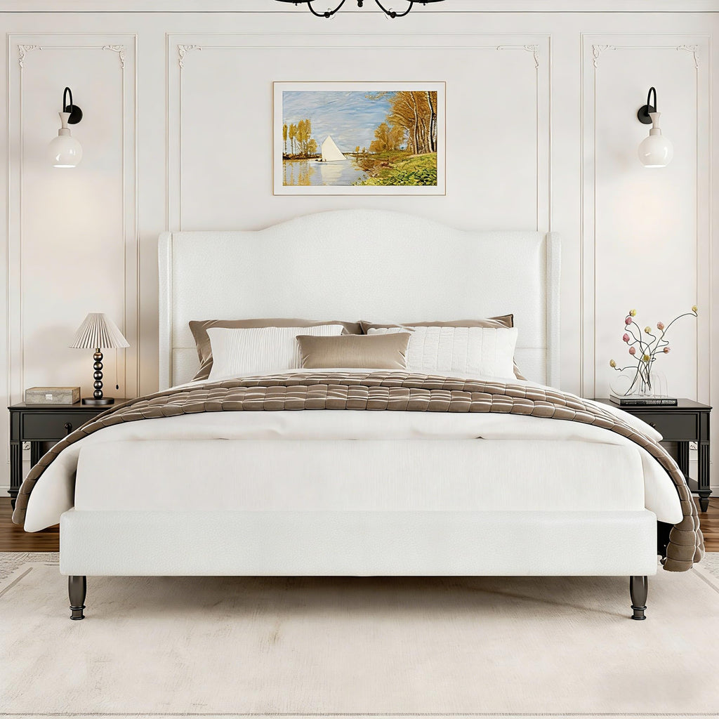 Queen Size Bed Frame with 50.4" Tall Wingback Headboard, Upholstered Platform Bed Frame with Arched Tufted Design, No Box Spring Needed, 1000lbs Heavy Duty Support, Easy Assembly, Light Grey