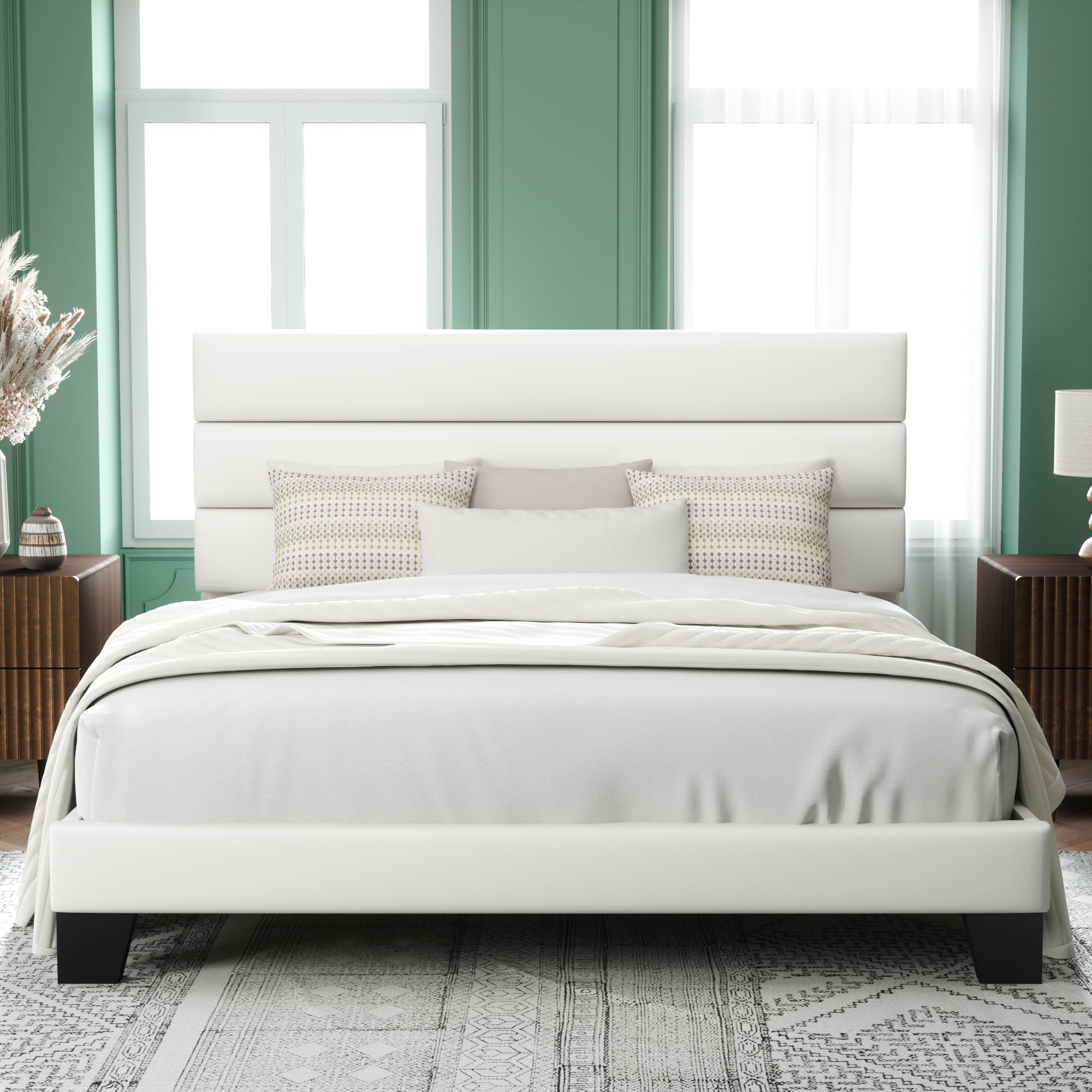 Allewie Full Size Platform Bed Frame with Fabric Upholstered Headboard and Wooden Slats Support, Fully Upholstered Mattress Foundation/No Box Spring Needed/Easy Assembly, Dark Grey