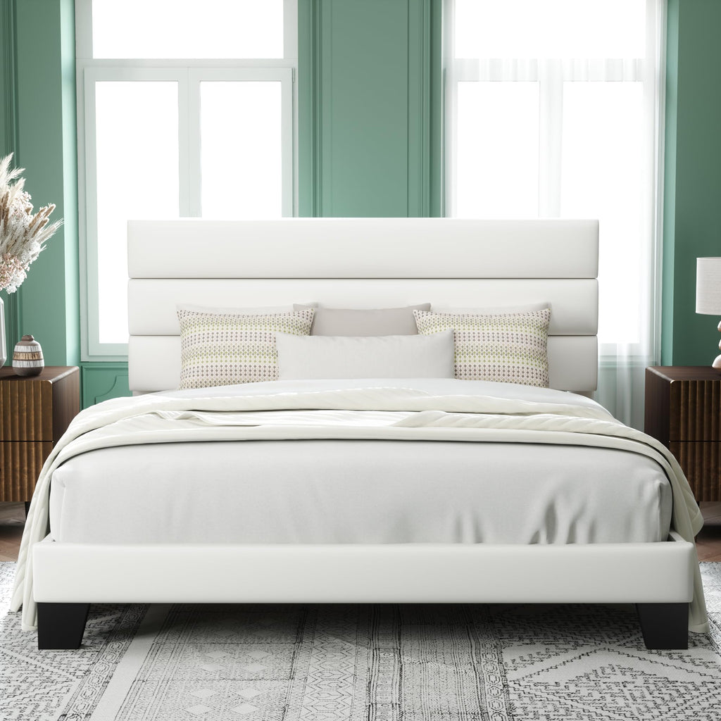 Allewie Queen Size Platform Bed Frame with Fabric Upholstered Headboard and Wooden Slats Support, Fully Upholstered Mattress Foundation/No Box Spring Needed/Easy Assembly, Dark Grey