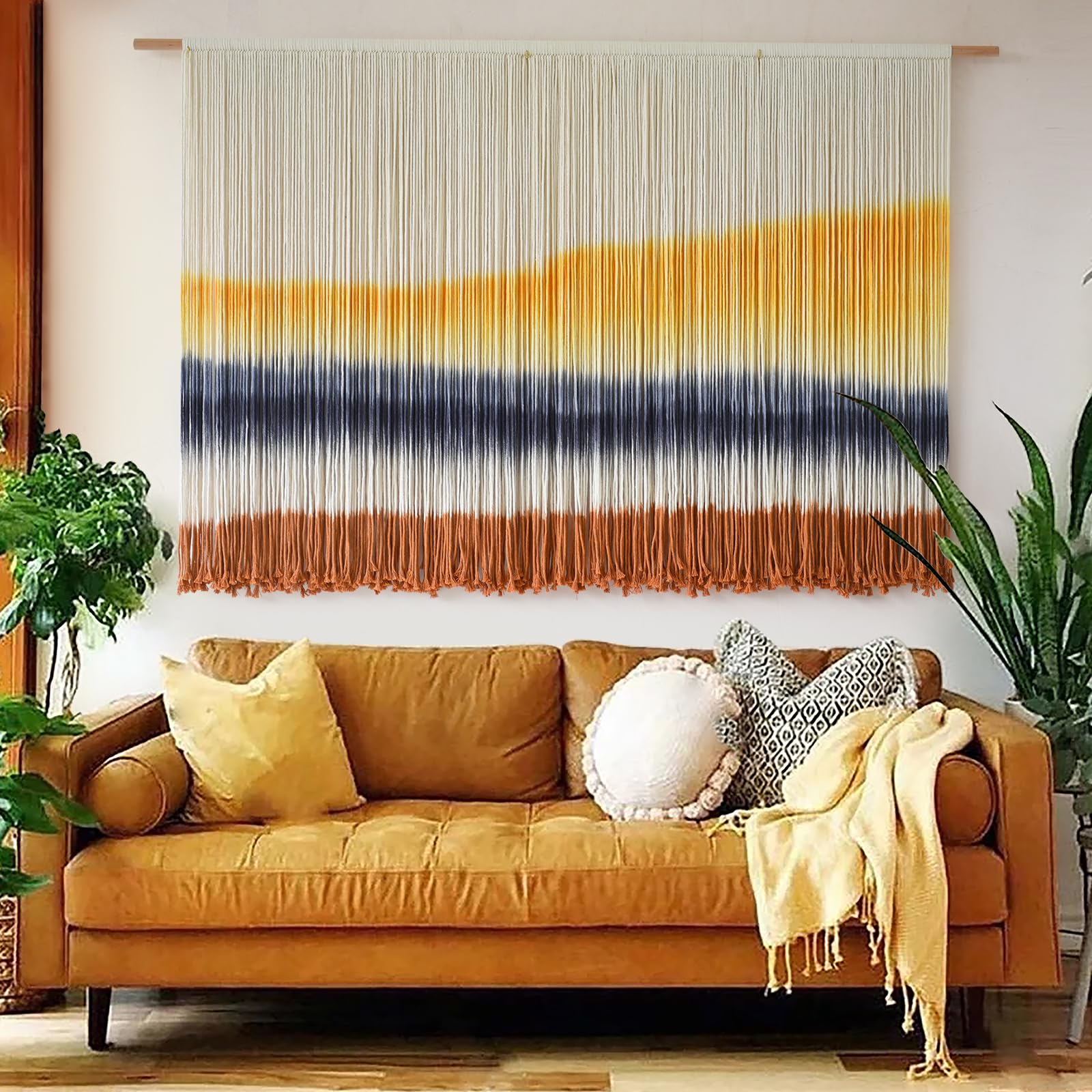Flber Large Tie-Dye Macrame Wall Hanging Tapestry 57"×35", Boho Home Wall Decor