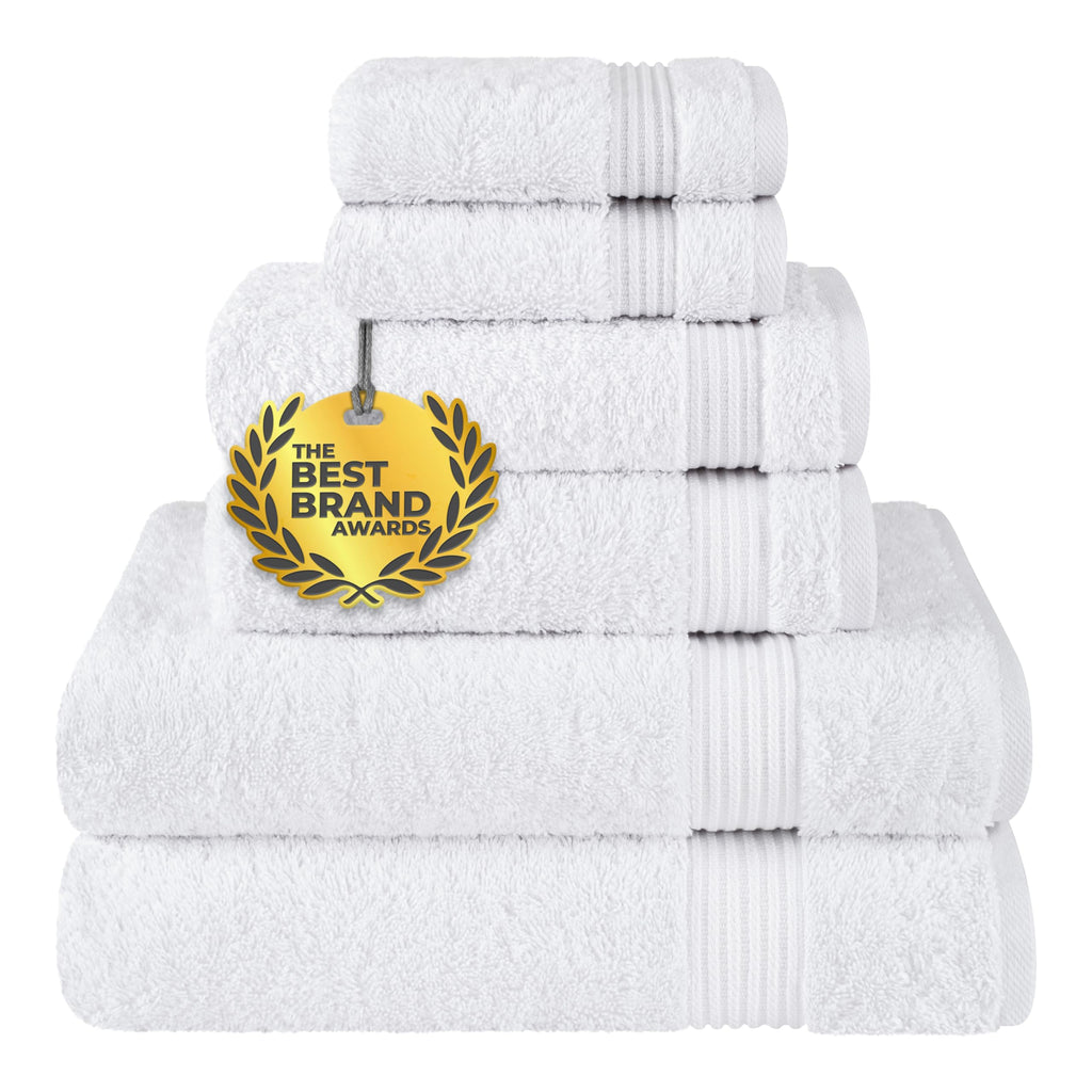 Cotton Paradise 100% Cotton Turkish Towel Set, Soft Absorbent Quick Dry, 6 Piece Towel Set, Snow White