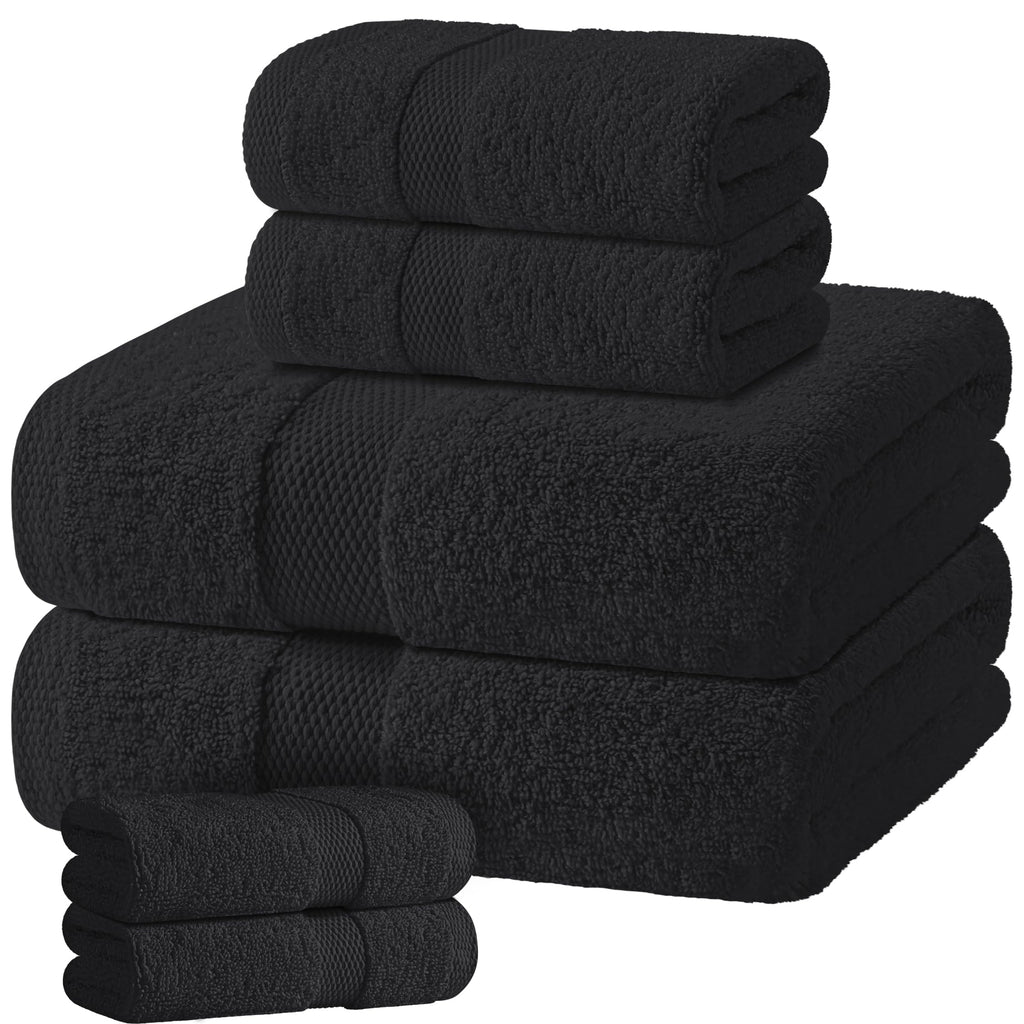 White Bath Towel Set of 6 - 100% Cotton Highly Absorbent Towels for Bathroom, 2 Luxury Bath Towels 650GSM, 2 Hand Towels, 2 Washcloths