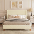 Queen Boucle Upholstered Platform Bed Frame with Adjustable Wingback Headboard, Cloud Bed with Solid Wood Legs, No Box Spring Needed, Easy Assembly, White