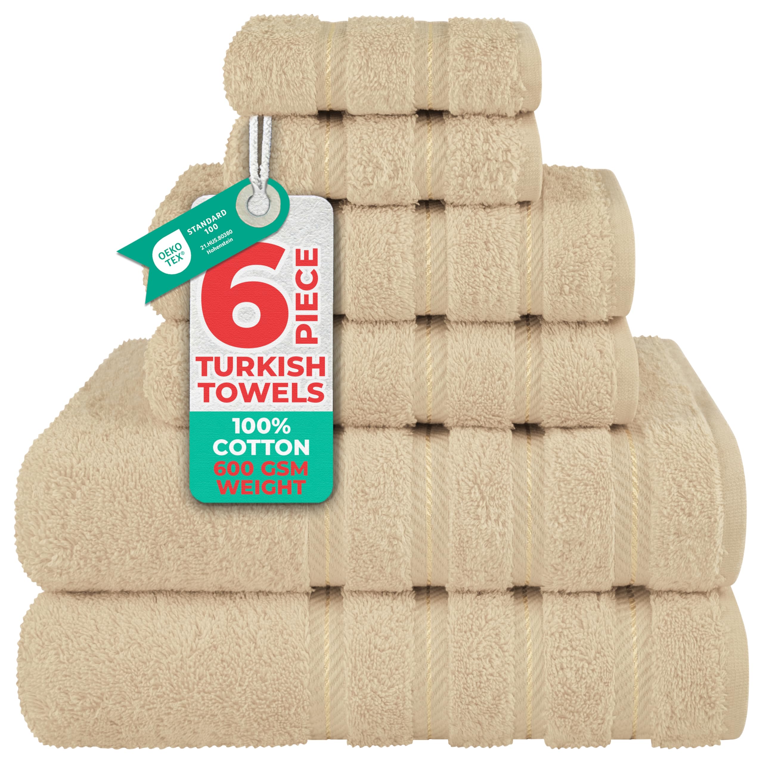 American Soft Linen Luxury 6 Piece Towel Set, 2 Bath Towels 2 Hand Towel 2 Washcloths, 600 GSM 100% Cotton Turkish Towels for Bathroom, Black Towel Sets