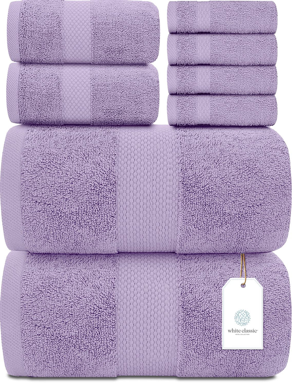 Luxury White Bath Towel Set of 8 Pieces - 100% Turkish Cotton 700 GSM Highly Absorbent Towels for Bathroom, 2 Bath Towels, 2 Hand Towels, 4 Washcloths