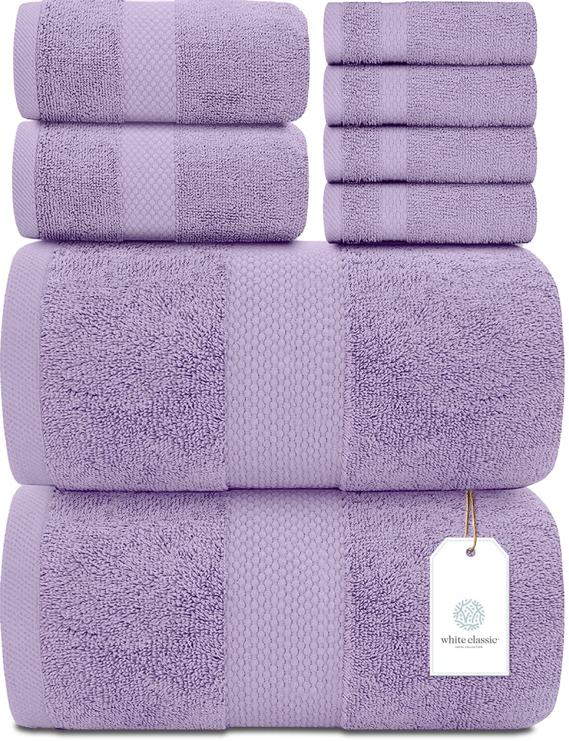 Luxury White Bath Towel Set of 8 Pieces - 100% Turkish Cotton 700 GSM Highly Absorbent Towels for Bathroom, 2 Bath Towels, 2 Hand Towels, 4 Washcloths