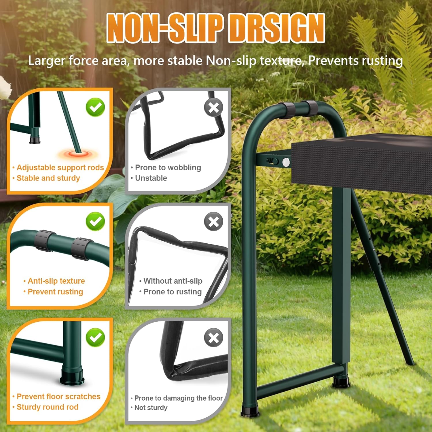 seasky Foldable Garden Kneeler and Seat, Anti-Tipping Gardening Bench Widened Thick Soft Kneeling Pad, Heavy Duty Gardening Stool with Tool Bag,Gardening Gift for Women