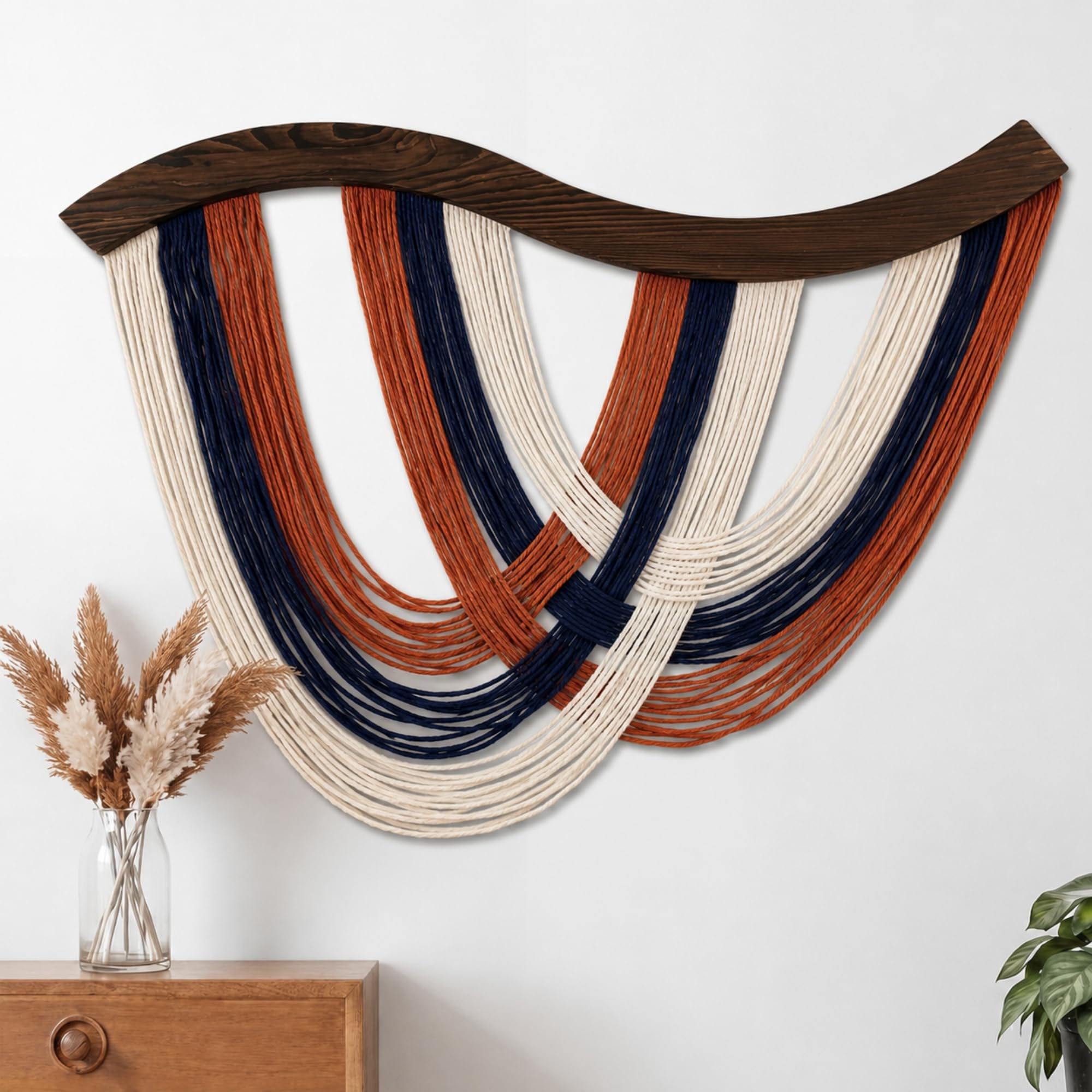 Mindsoft Green Macrame Wall Hanging Dip Dyed Yarn Wall Art, Modern Boho Decor Handmade Cotton Rope Tapestry for Bedroom, Living Room, Nursery, 31.5 x 23.6 Inch
