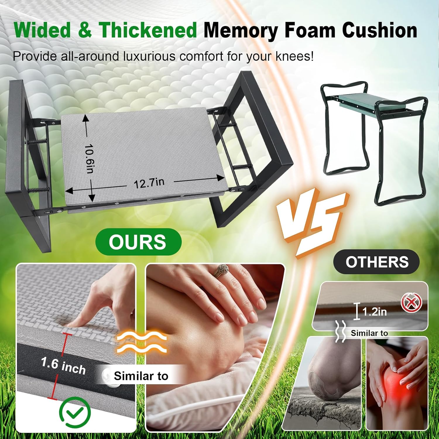 Foldable Heavy Duty Garden Kneeler Seat with Wide Pads & Ergonomic Handles, Anti-Tip Gardening Stool for Yard Planting