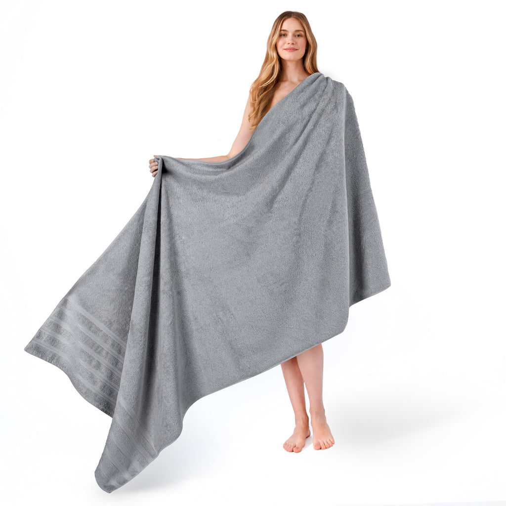 American Soft Linen Luxury 6 Piece Towel Set, 2 Bath Towels 2 Hand Towel 2 Washcloths, 600 GSM 100% Cotton Turkish Towels for Bathroom, Light Grey Towel Sets