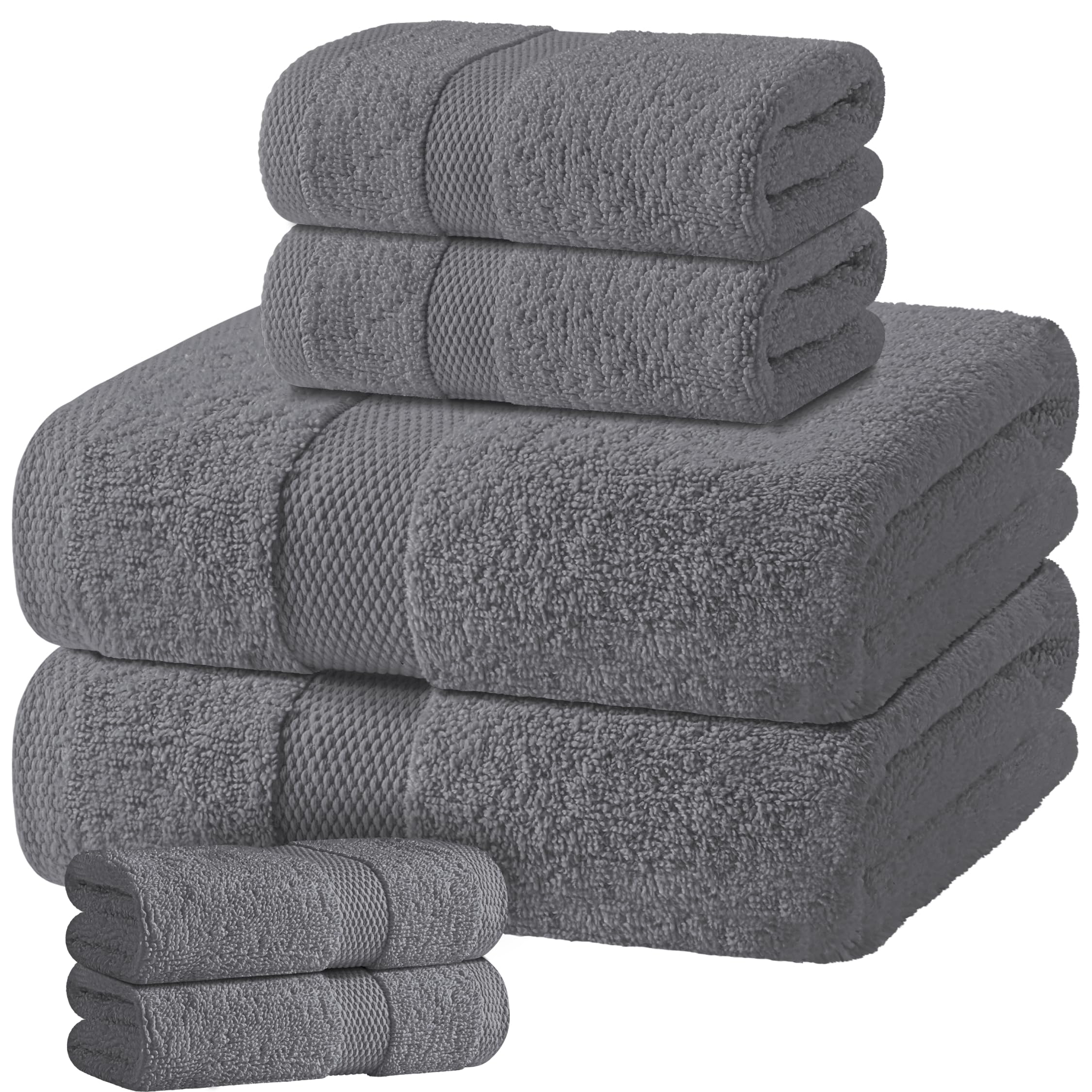 White Bath Towel Set of 6 - 100% Cotton Highly Absorbent Towels for Bathroom, 2 Luxury Bath Towels 650GSM, 2 Hand Towels, 2 Washcloths