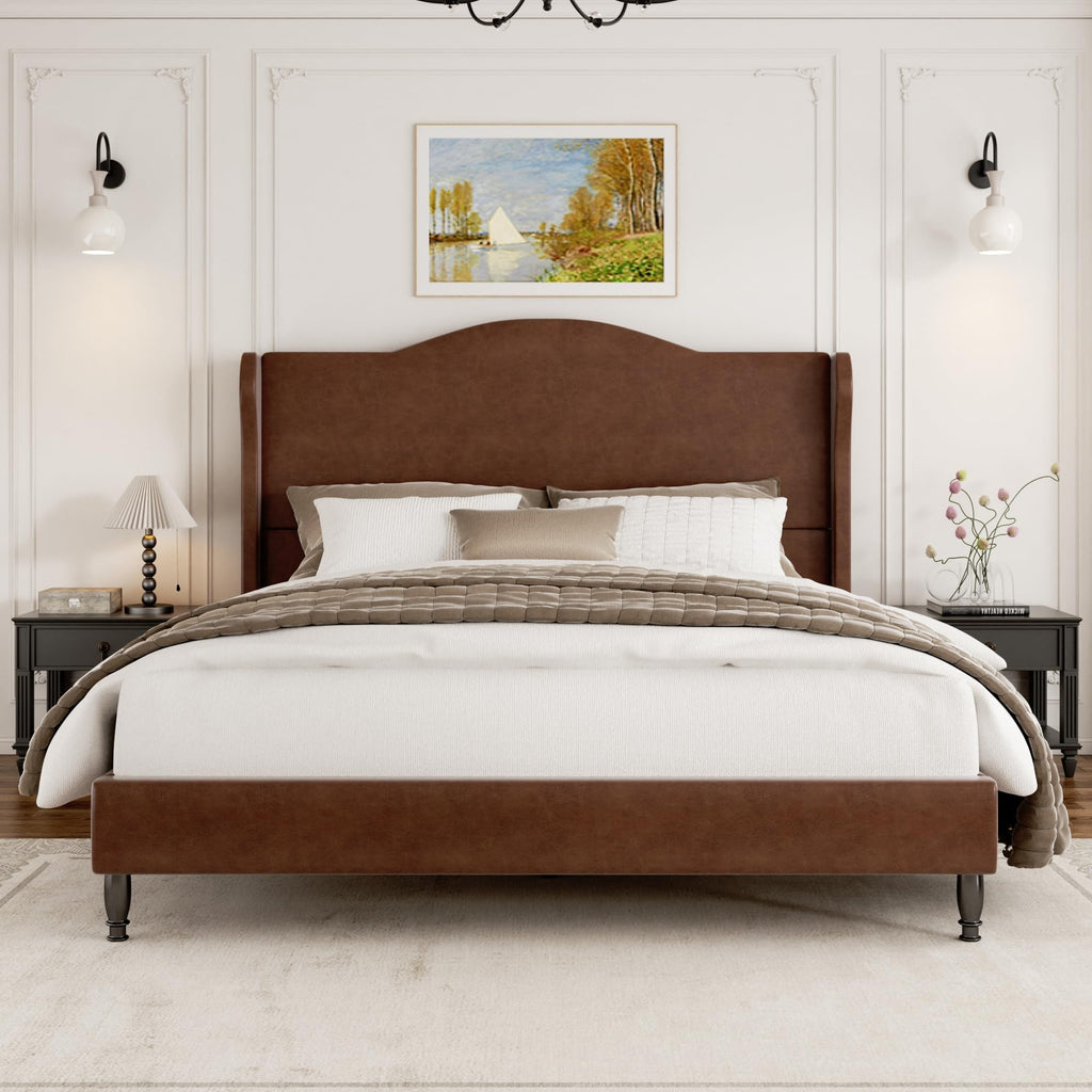 Queen Size Bed Frame with 50.4" Tall Wingback Headboard, Upholstered Platform Bed Frame with Arched Tufted Design, No Box Spring Needed, 1000lbs Heavy Duty Support, Easy Assembly, Light Grey