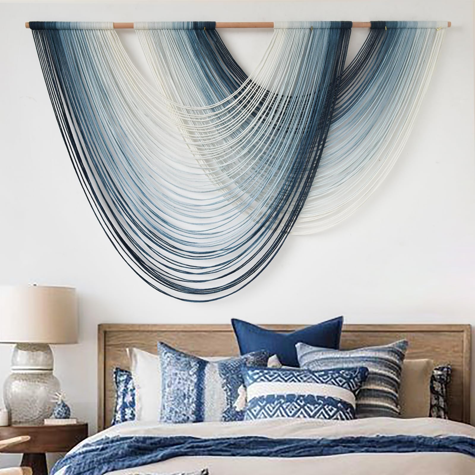 Macrame Wall Hanging Dip-Dye Boho Home Decor Fiber Wall Art Craftsmanship Bedroom Livingroom 57" W x 39" L