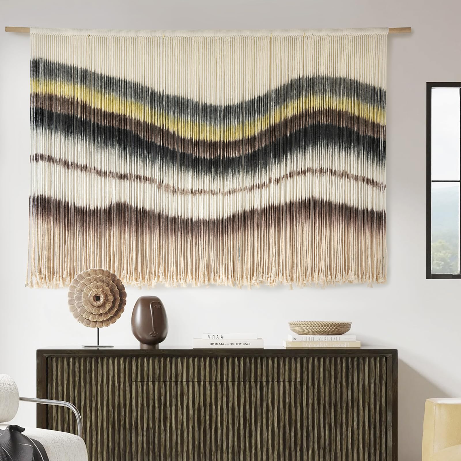Flber Large Tie-Dye Macrame Wall Hanging Tapestry 57"×35", Boho Home Wall Decor