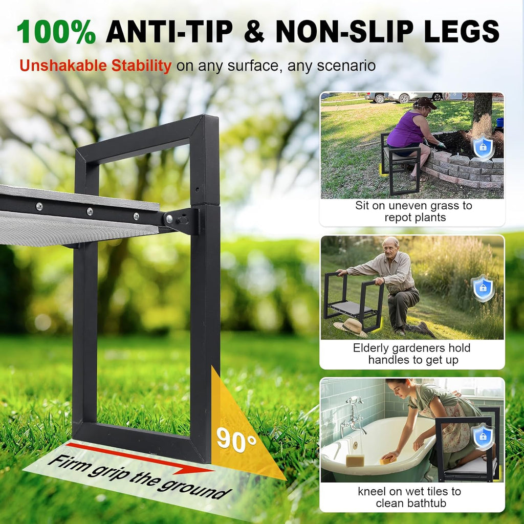 Foldable Heavy Duty Garden Kneeler Seat with Wide Pads & Ergonomic Handles, Anti-Tip Gardening Stool for Yard Planting