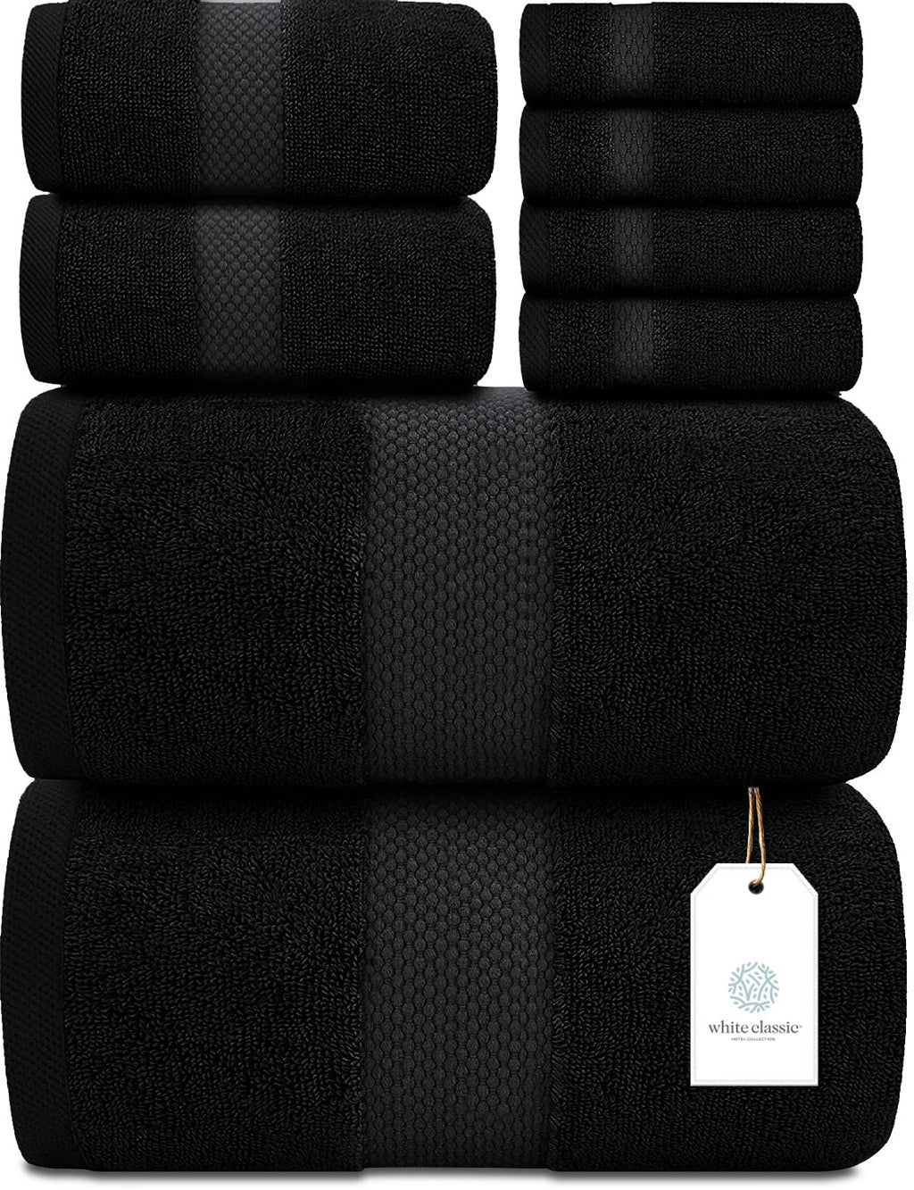 Luxury White Bath Towel Set of 8 Pieces - 100% Turkish Cotton 700 GSM Highly Absorbent Towels for Bathroom, 2 Bath Towels, 2 Hand Towels, 4 Washcloths
