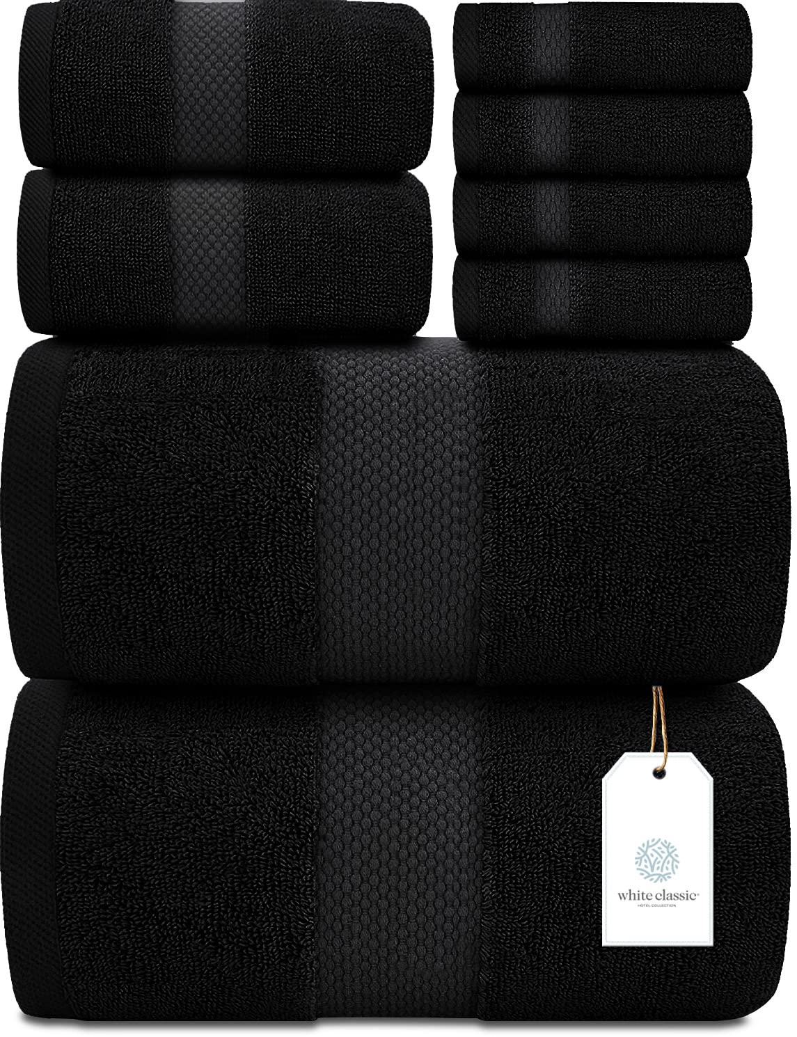 Luxury White Bath Towel Set of 8 Pieces - 100% Turkish Cotton 700 GSM Highly Absorbent Towels for Bathroom, 2 Bath Towels, 2 Hand Towels, 4 Washcloths