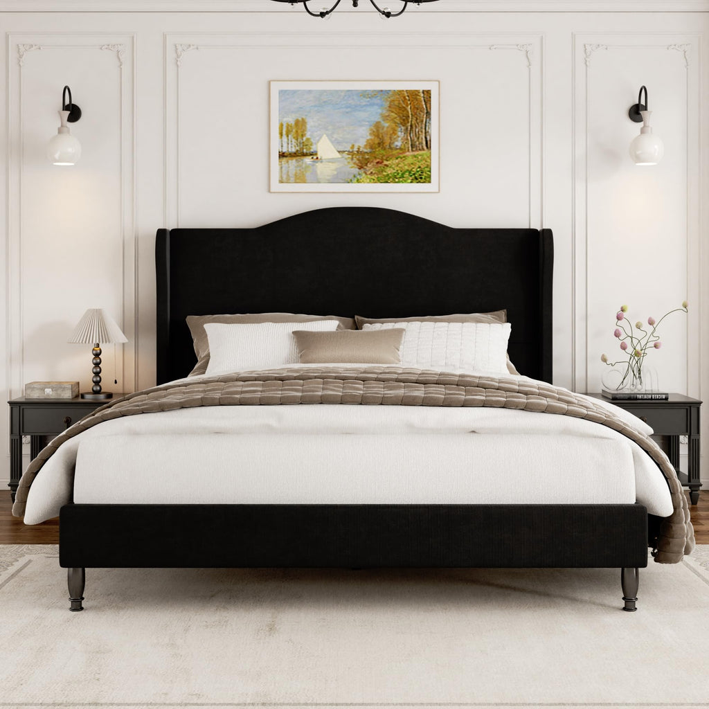 Queen Size Bed Frame with 50.4" Tall Wingback Headboard, Upholstered Platform Bed Frame with Arched Tufted Design, No Box Spring Needed, 1000lbs Heavy Duty Support, Easy Assembly, Light Grey