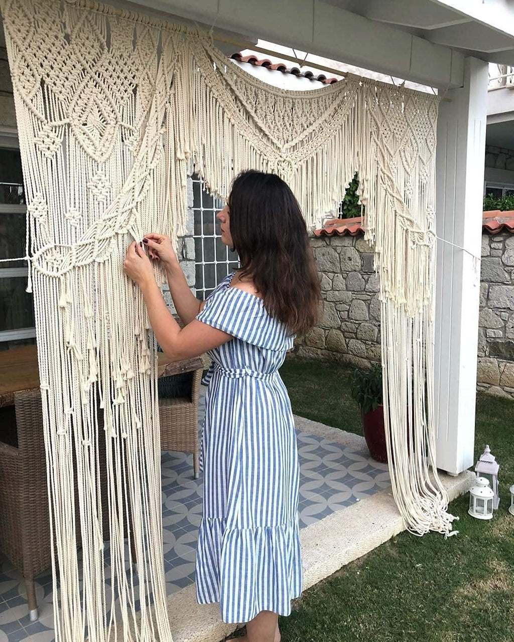 Macrame Wall Decor Hanging - Beautiful Apartment Dorm Room Decoration-Macrame Curtain-Macrame Wedding Backdrop for Holiday Decorations W 75" x L 85" Inch