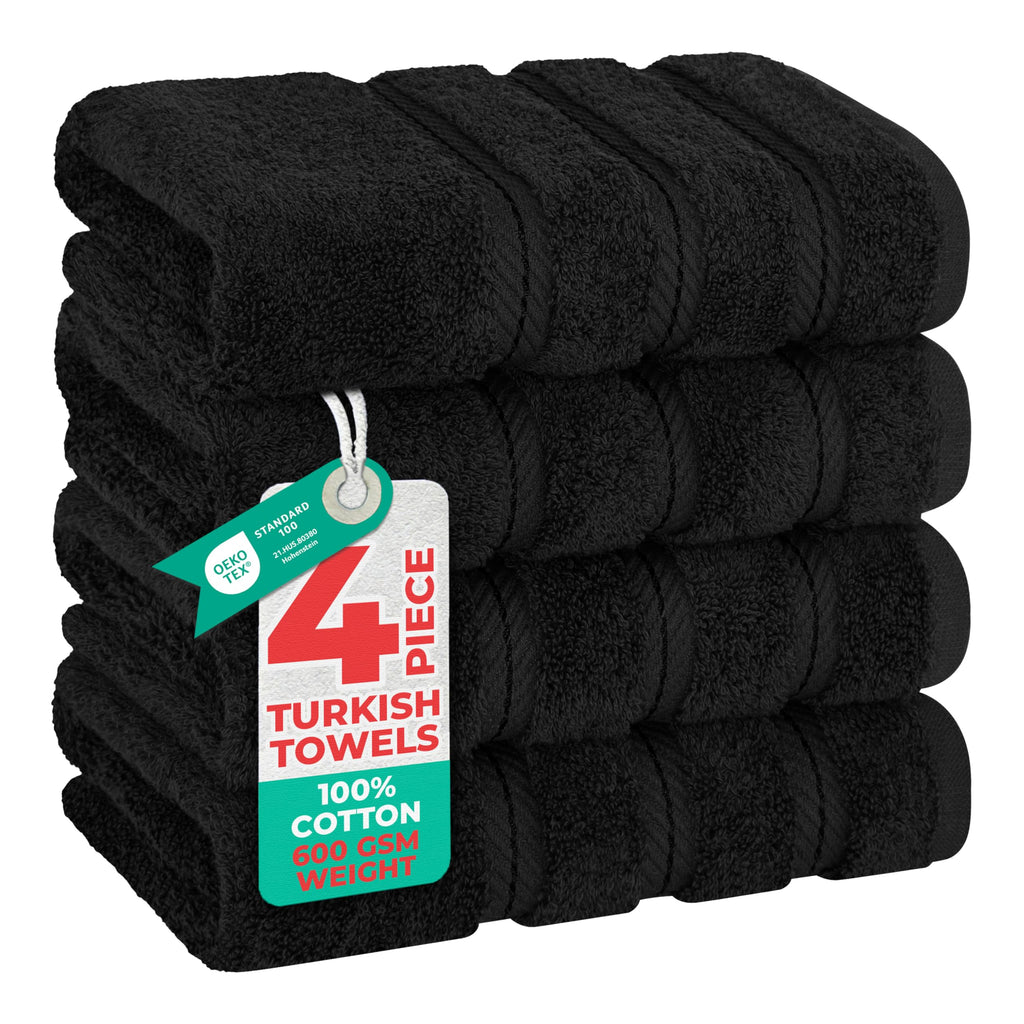 American Soft Linen Luxury 6 Piece Towel Set, 2 Bath Towels 2 Hand Towel 2 Washcloths, 600 GSM 100% Cotton Turkish Towels for Bathroom, Black Towel Sets